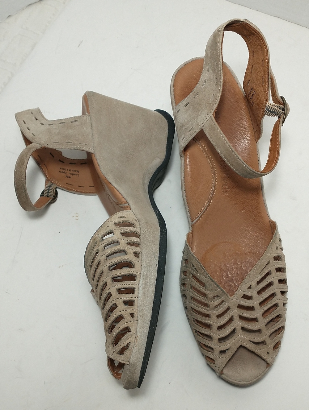 L'Amour Des Pieds Oanez Suede Leather Peep Toe Wedge Sandal, Size 10, Taupe